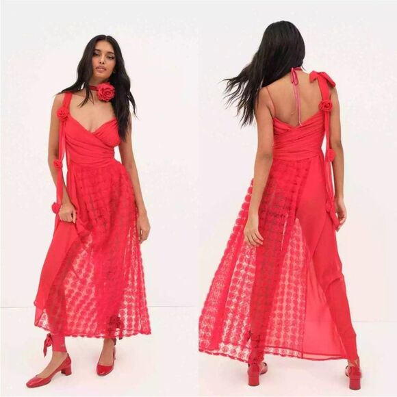 🍋 For Love and Lemon 🍋 Hannah Maxi Dress Red XS $398 NWT